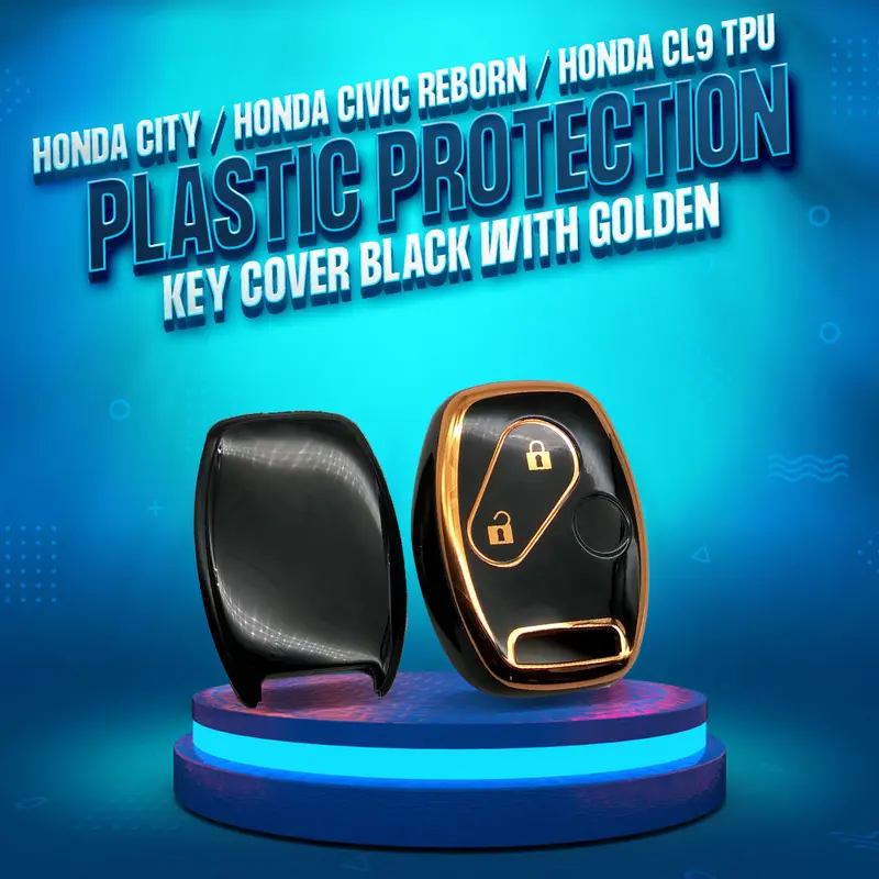Honda City/Civic Reborn/Cl9 Tpu Key Cover - Black With Golden 2 Button 1
