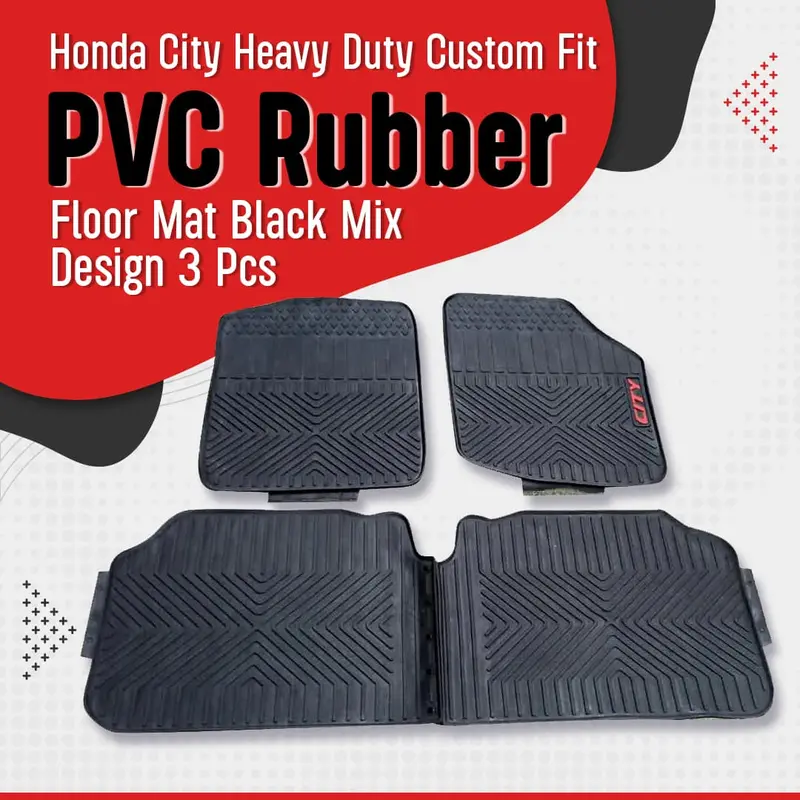 Honda City Heavy Duty Custom Fit Pvc Rubber Floor Mat 3 Pcs 2008 - 2021 - - Black Mix Design 1