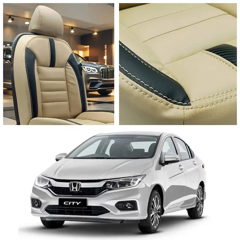 Honda City Hockey Design Beige Black Seat Covers 2021 - 2025 1