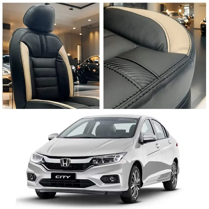 Honda City Hockey Design Black Beige Seat Covers 2021 - 2025 1