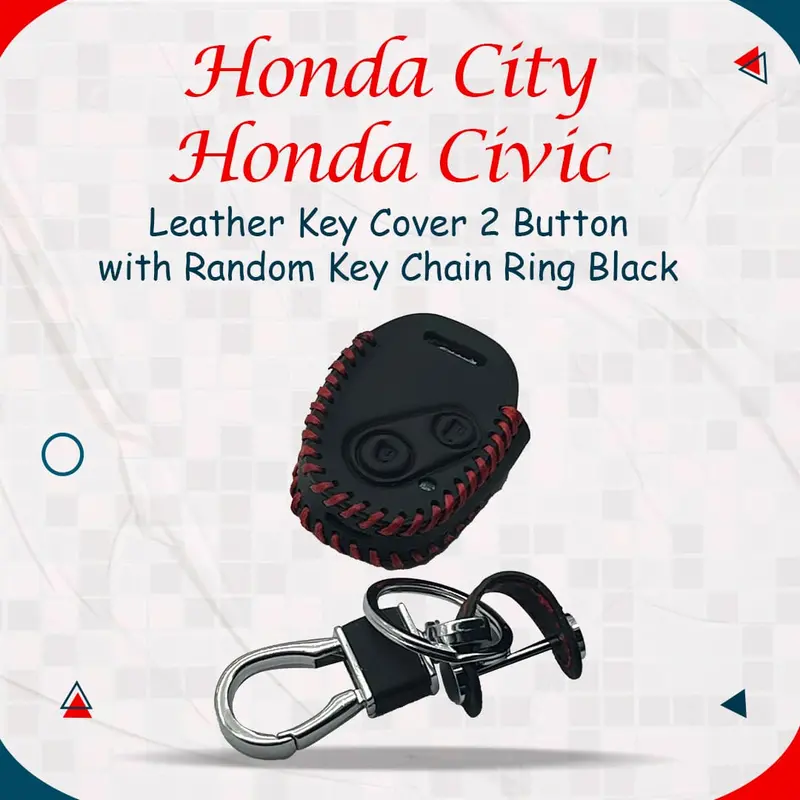 Honda City / Honda Civic Leather Key Cover 2 Button With Random Key Chain Ring Black 1