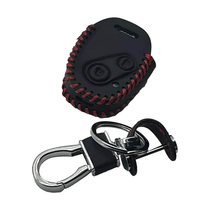 Honda City / Honda Civic Leather Key Cover 2 Button With Random Key Chain Ring Black 2