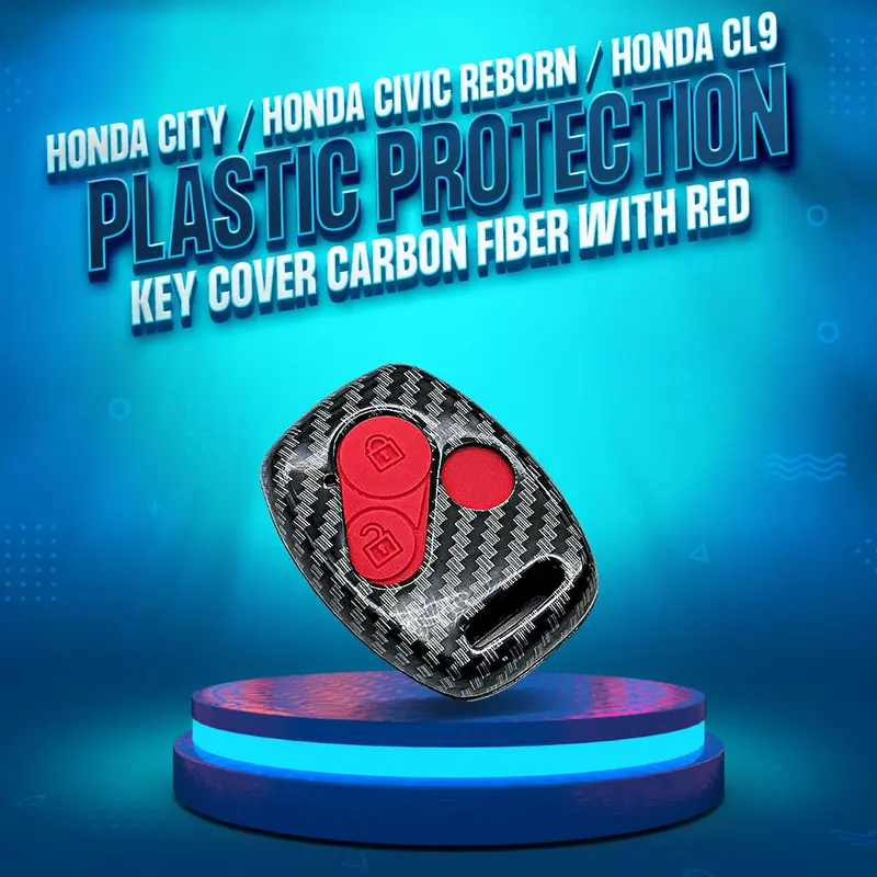 Honda City/Honda Civic Reborn/Honda Cl9 Plastic Key Cover Carbon Fiber - - With Red Pvc 2 Buttons 1