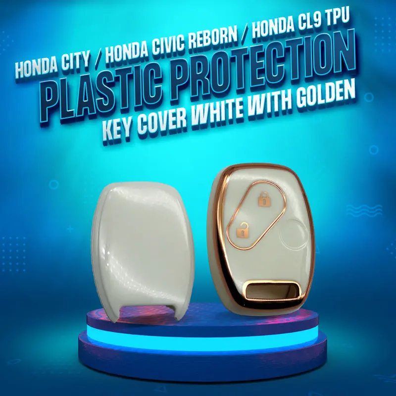 Honda City/Honda Civic Reborn/Honda Cl9 Tpu Plastic Key Cover 2 Button - White With Golden 1