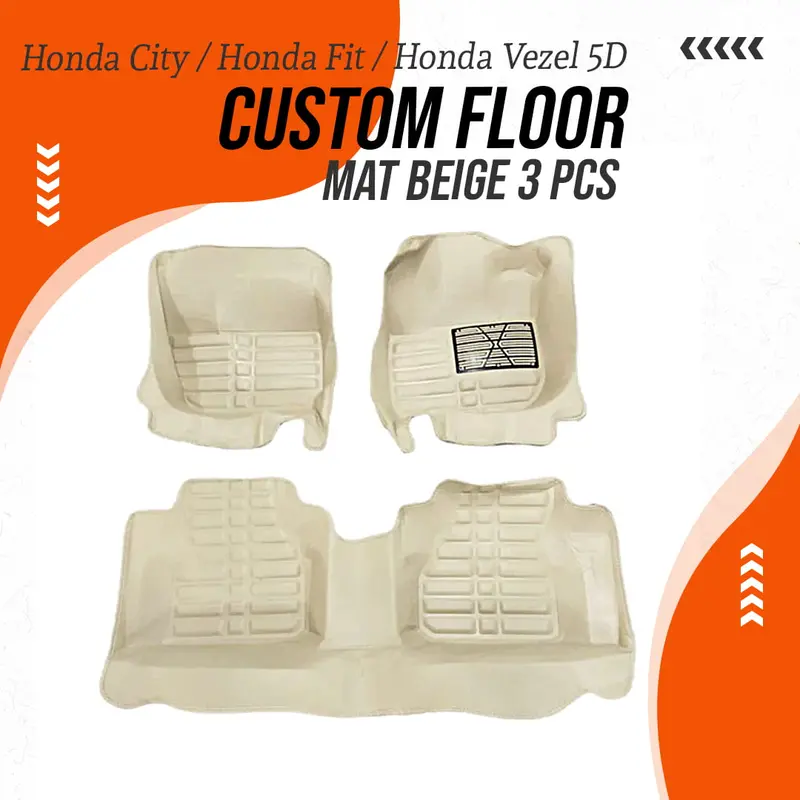Honda City / Honda Fit / Honda Vezel 5D Custom Floor Mat Beige 3 Pcs - Car Interior Mats - 2008-2020 1