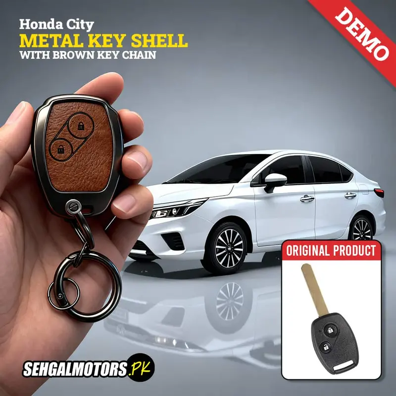 Honda City Metal Key Shell With Brown Keychain 2012 - 2022 1