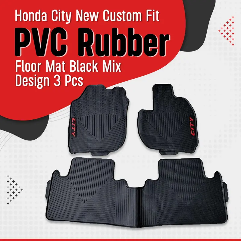 Honda City New Custom Fit Pvc Rubber Floor Mat 3 Pcs 2021 - 2025 - - Black Mix Design 1