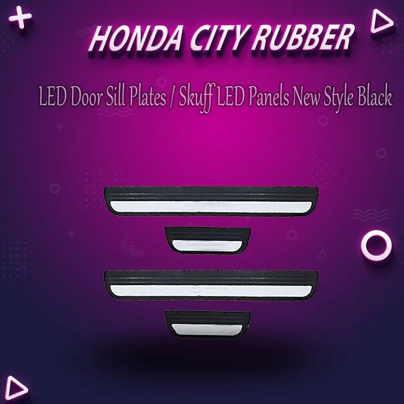 Honda City Rubber Led Door Sill Plates Black With Chrome 2008 - 2021 - / Skuff Led Panels New Style 1