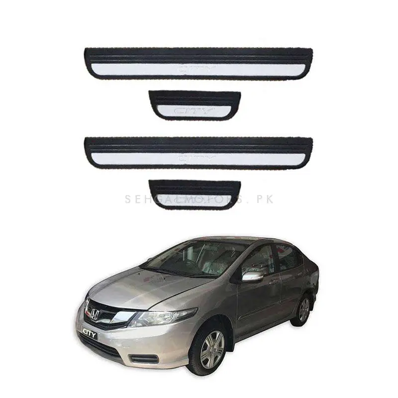 Honda City Rubber Led Door Sill Plates Black With Chrome 2008 - 2021 - / Skuff Led Panels New Style 2
