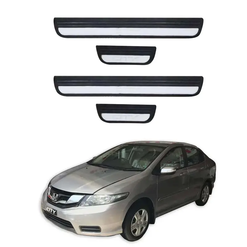 Honda City Rubber Led Door Sill Plates / Skuff 2008 - 2021 - Without Led Black With Chrome 1