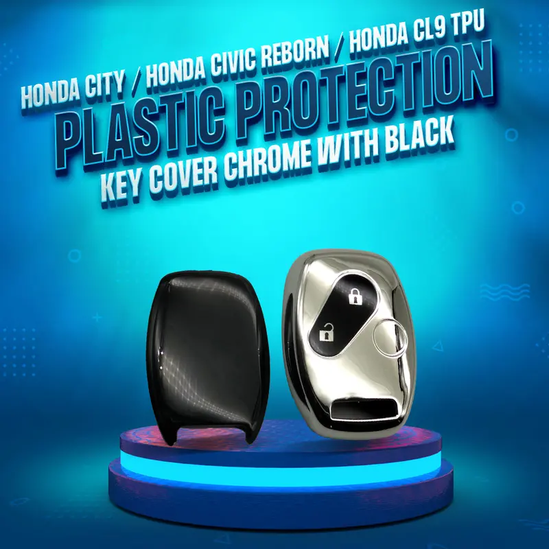 Honda City  Tpu Plastic Protection Key Cover Chrome With Black Buttons 1