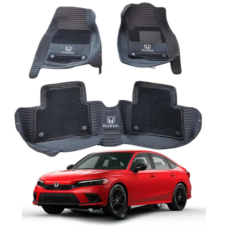 Honda Civic 10D Floor Mats Black With Black Grass 3 Pcs - Model 2022-2023 1