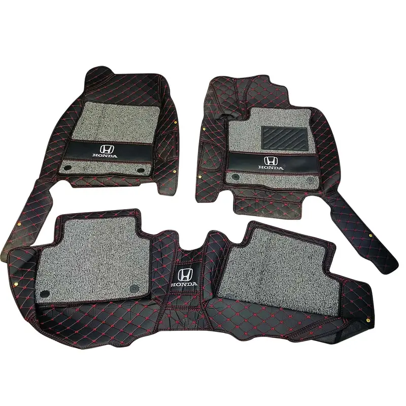 Honda Civic 10D Floor Mats -Mix Thread Black With Grey Grass 3 Pcs 2016 - 2021 - - With Logo 2