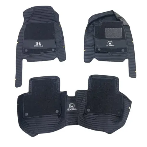 Honda Civic 10D Lining Floor Mats Black With Black Grass 3 Pcs 2016 - 2025 - Mix Thread With Logo 2