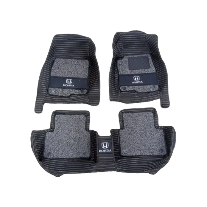 Honda Civic 10D Lining Floor Mats - Black With Grey 3 Pcs 2016 - 2021 - - Grass With Logo - Mix Thread 2