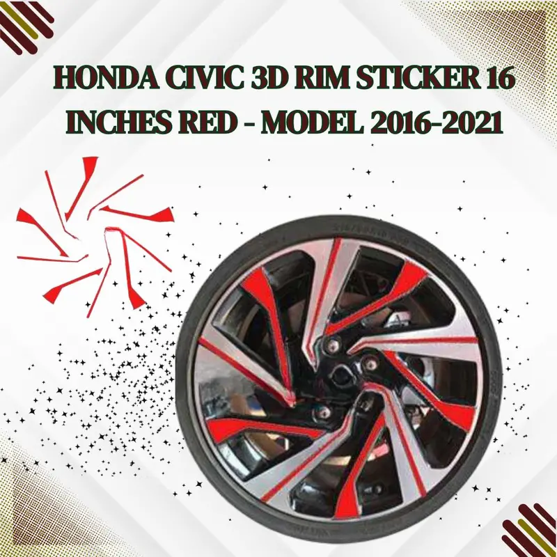 Honda Civic 3D Rim Sticker 16 Inches Carbon Fiber Red 2016 - 2021 1