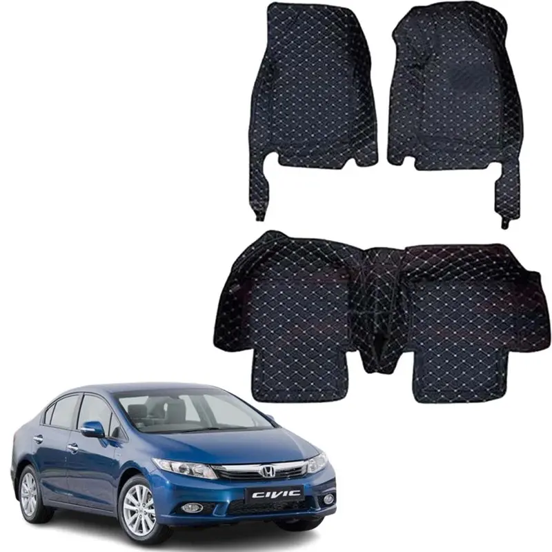 Honda Civic 7D Floor Mat Black With Beige Stitch Model 2012-2015 1