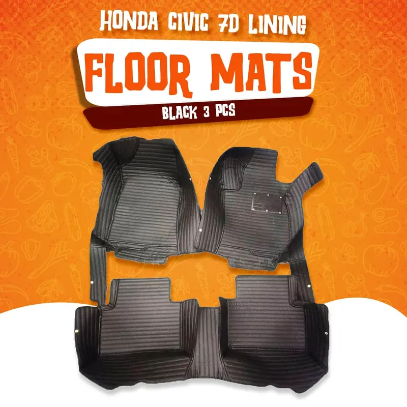 Honda Civic 7D Lining Floor Mats - Black - 3 Pcs 2022 - 2025 1