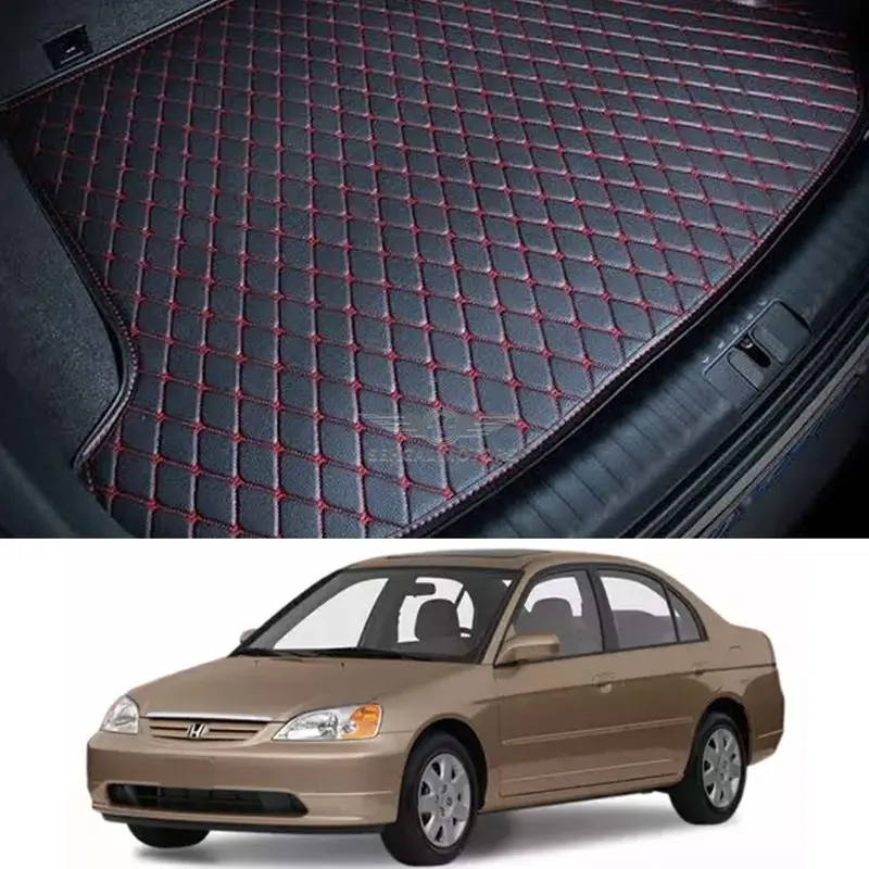 Honda Civic 7D Trunk Mat Black With Red Stitched Model 2000-2006 1