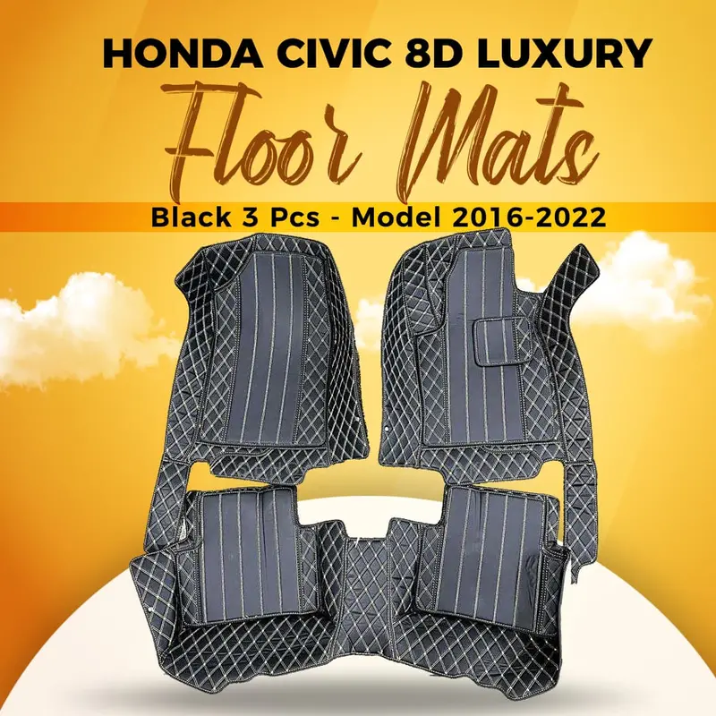 Honda Civic 8D Luxury Floor Mats Black 3 Pcs 2022 - 2025 1