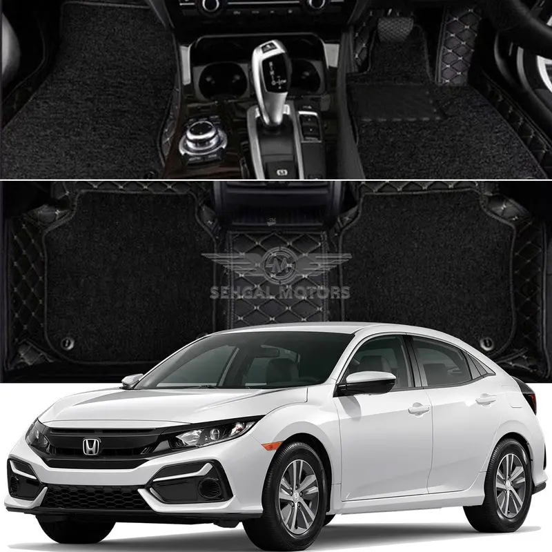 Honda Civic 9D Floor Mat Black With Red Stitch Model 2017 - 2021 1