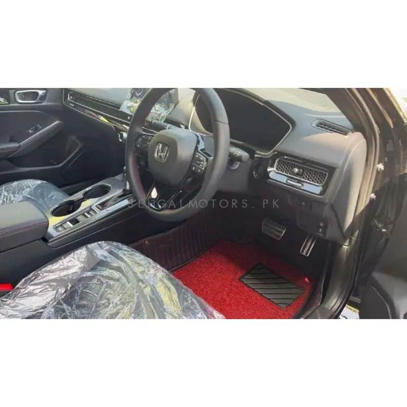 Honda Civic 9D Floor Mats Mix Thread 3 Pcs 2016 - 2022 - Black And Red 2