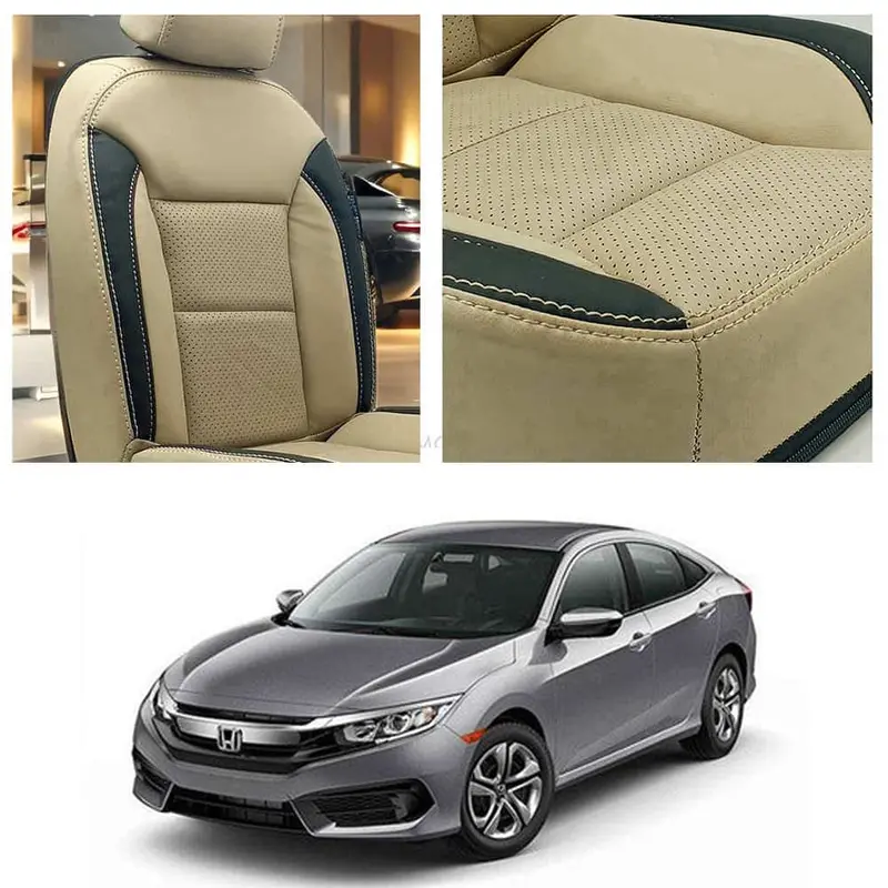 Honda Civic Breathable Beige Black Seat Covers 2016 - 2021 1
