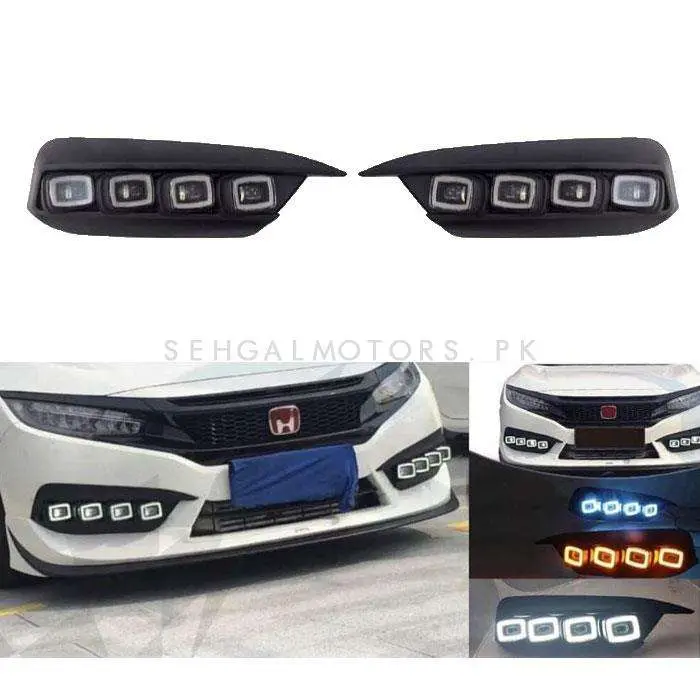 Honda Civic Bugatti Style Fog Lamps Light Drl Cover 2016 - 2021 2