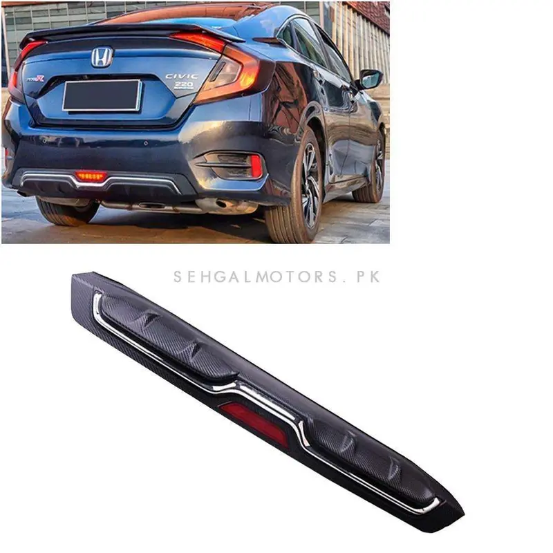 Honda Civic Carbon Fiber Bumper Diffuser Single Exhaust With Led 2016 - 2021 1