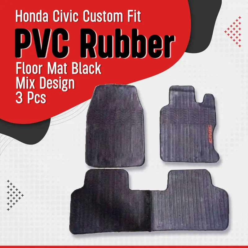 Honda Civic Custom Fit Pvc Rubber Floor Mat 2006 - 2012 - - Black Mix Design 3 Pcs 1