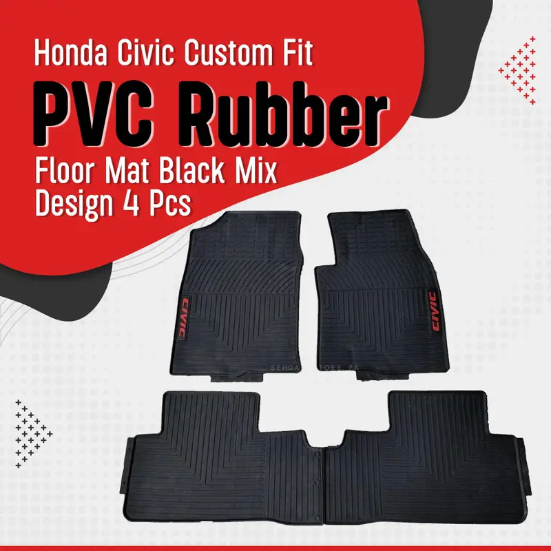 Honda Civic Custom Fit Pvc Rubber Floor Mat 3 Pcs 2016 - 2025 - Black Mix Design 1
