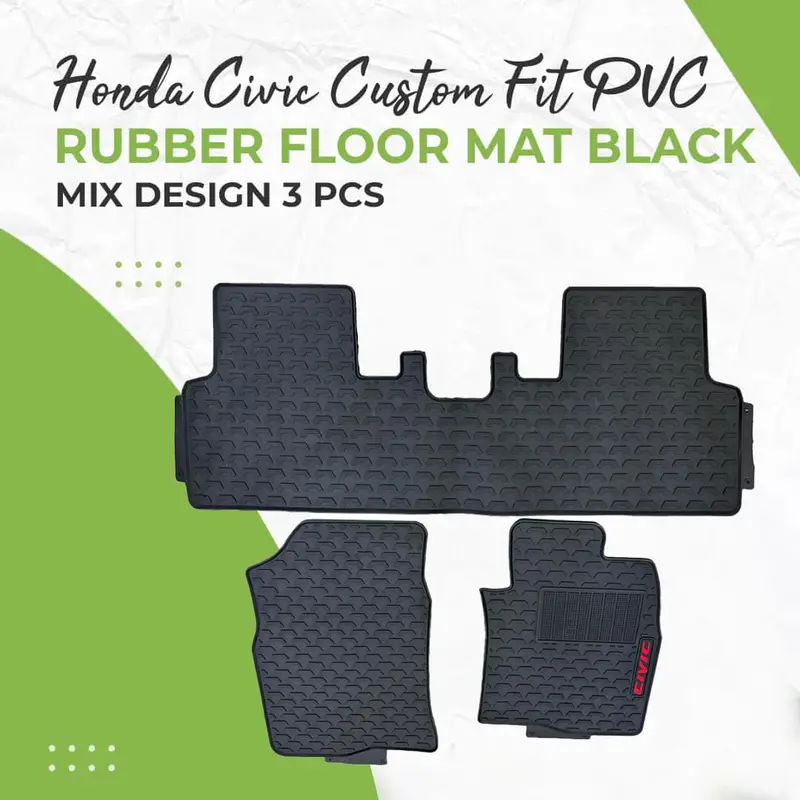 Honda Civic Custom Fit Pvc Rubber Floor Mat Black 3 Pcs 2022 - 2025 - Mix Design - Foot Mat For Car 1