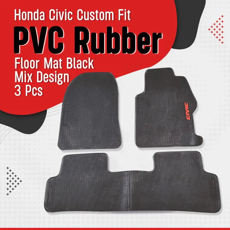Honda Civic Custom Fit Pvc Rubber Floor Mat Black Mix Design 3 Pcs 2012 - 2016 1