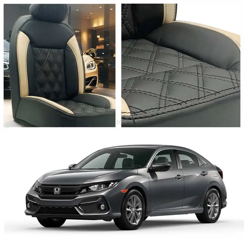 Honda Civic Diamond Cut Black Beige Seat Cover 2016 - 2021 1