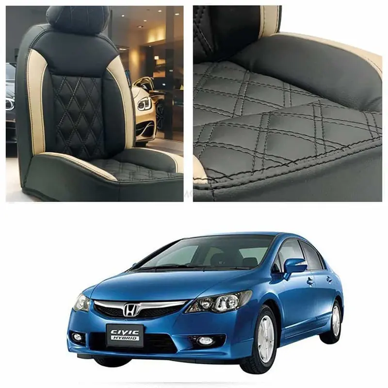 Honda Civic Diamond Cut Black Beige Seat Covers 2006 - 2012 1