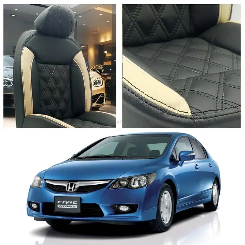 Honda Civic Diamond Cut Black Beige Seat Covers 2006 - 2012 1