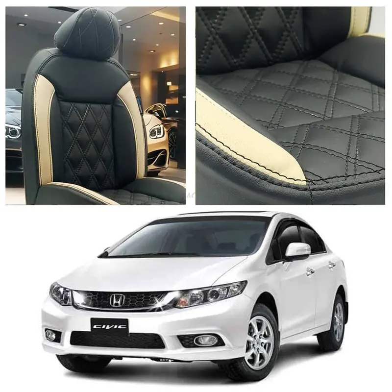 Honda Civic Diamond Cut Black Beige Seat Covers 2012 - 2016 1