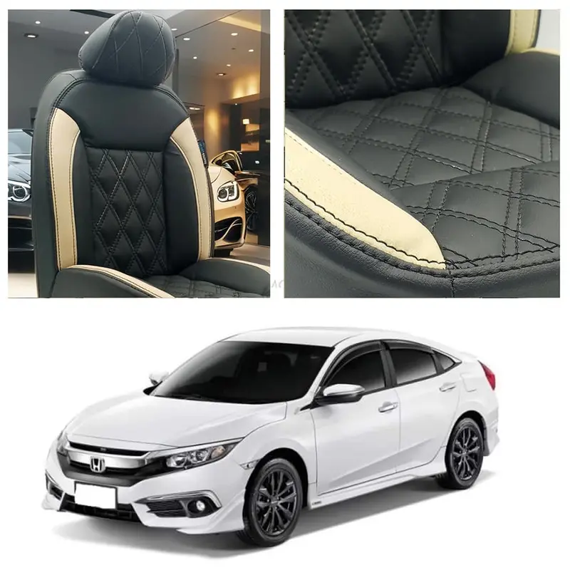 Honda Civic Diamond Cut Black Beige Seat Covers 2016 - 2021 1
