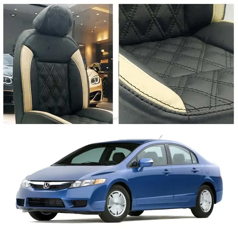 Honda Civic Diamond Cut Black Beige Seat Covers 2022 - 2024 1