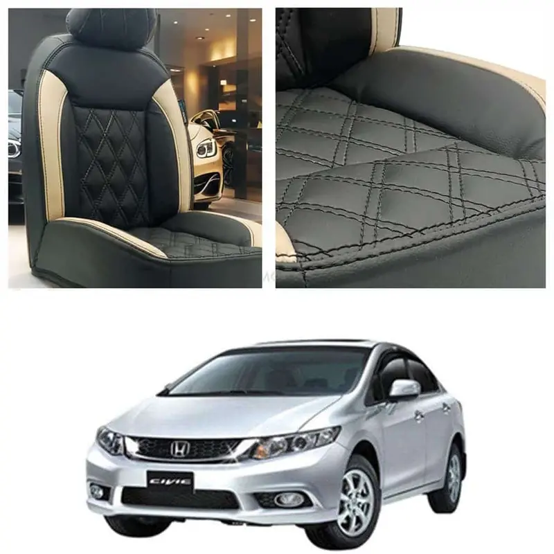 Honda Civic Ferrari Diamond Cut Black Beige Seat Covers 2012 - 2016 1