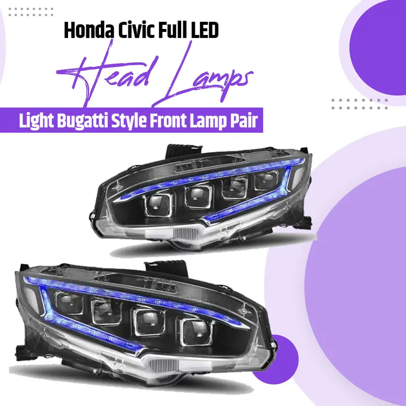 Honda Civic Full Led Head Lamps Light Bugatti Style Front Lamp Pair 2016-2021 1