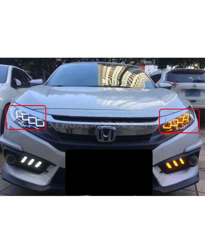Honda Civic Full Led Head Lamps Light Bugatti Style Front Lamp Pair 2016-2021 2