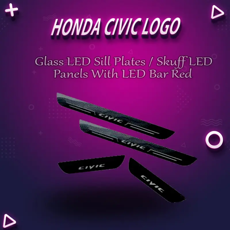 Honda Civic Glass Led Sill Plates / Skuff Led Panels With Led Bar Red 1