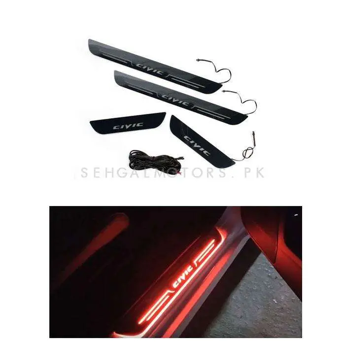 Honda Civic Glass Led Sill Plates / Skuff Led Panels With Led Bar Red 2