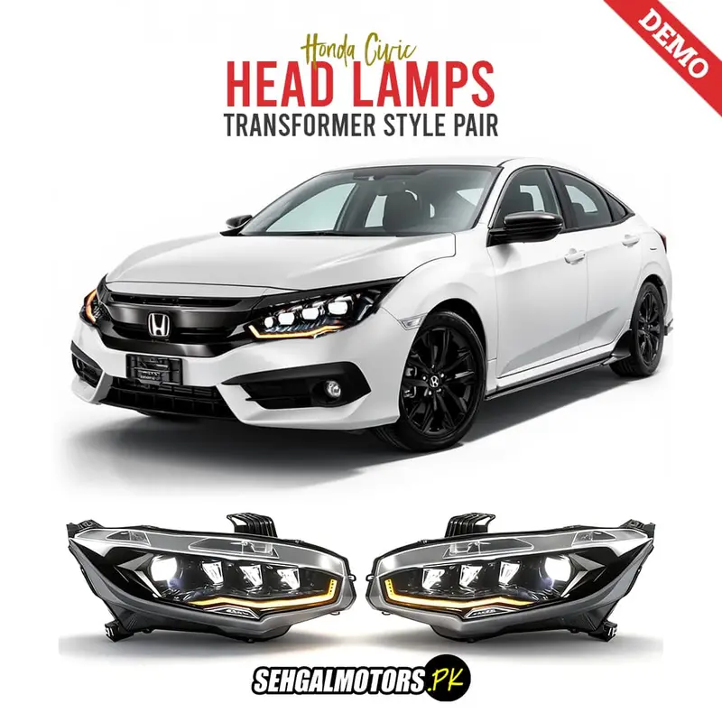 Honda Civic Head Lamps Transformer Style Pair 2016 - 2021 1