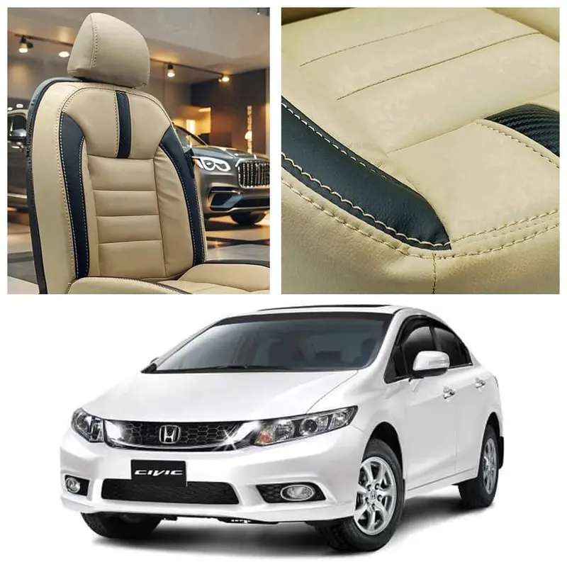 Honda Civic Hockey Design Beige Black Seat Covers 2006 - 2012 1