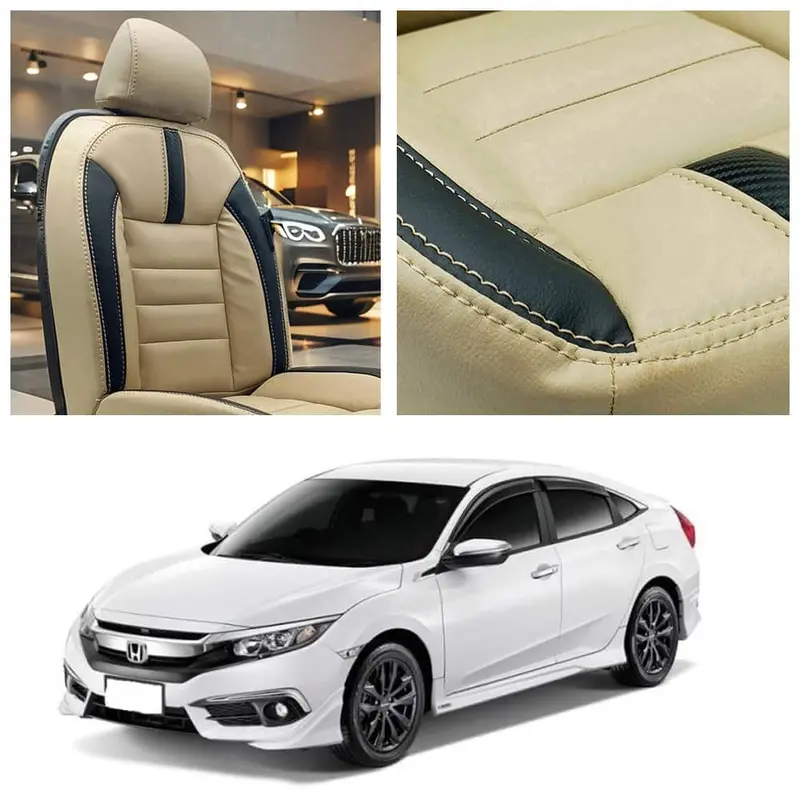 Honda Civic Hockey Design Beige Black Seat Covers 2016 - 2021 1