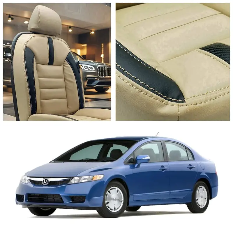 Honda Civic Hockey Design Beige Black Seat Covers 2022 - 2025 1