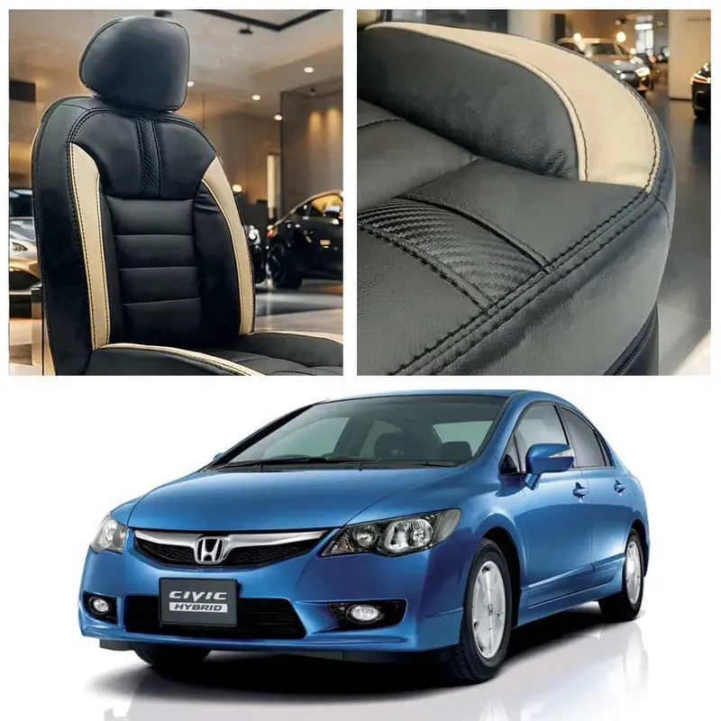Honda Civic Hockey Design Black Beige Seat Covers 2006 - 2012 1