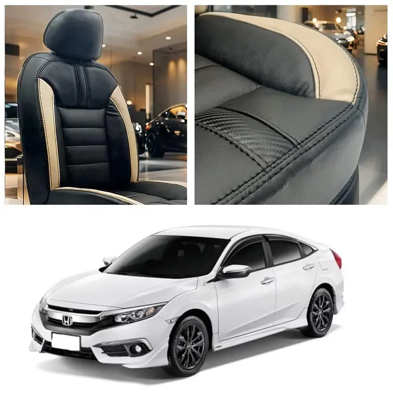 Honda Civic Hockey Design Black Beige Seat Covers 2016 - 2021 1